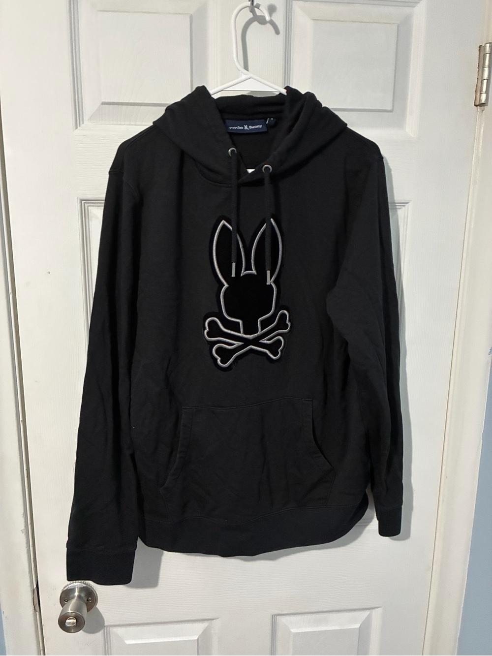 Psycho Bunny Black Pullover Hoodie with Contrasting Bunny Skull Outline